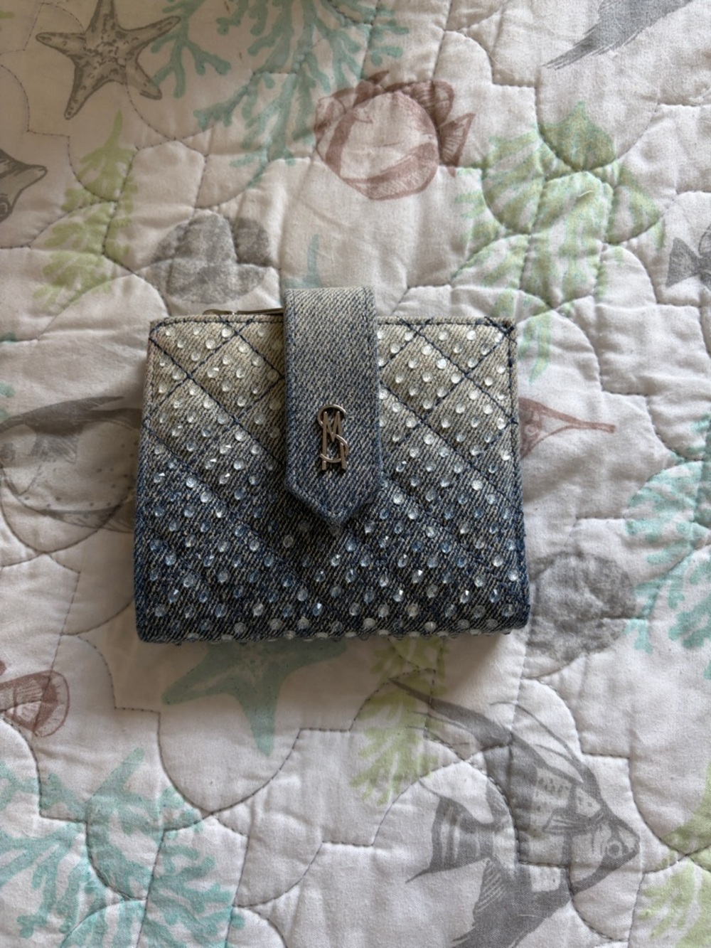 Steve Madden Denim Rhinestone Wallet - Blue